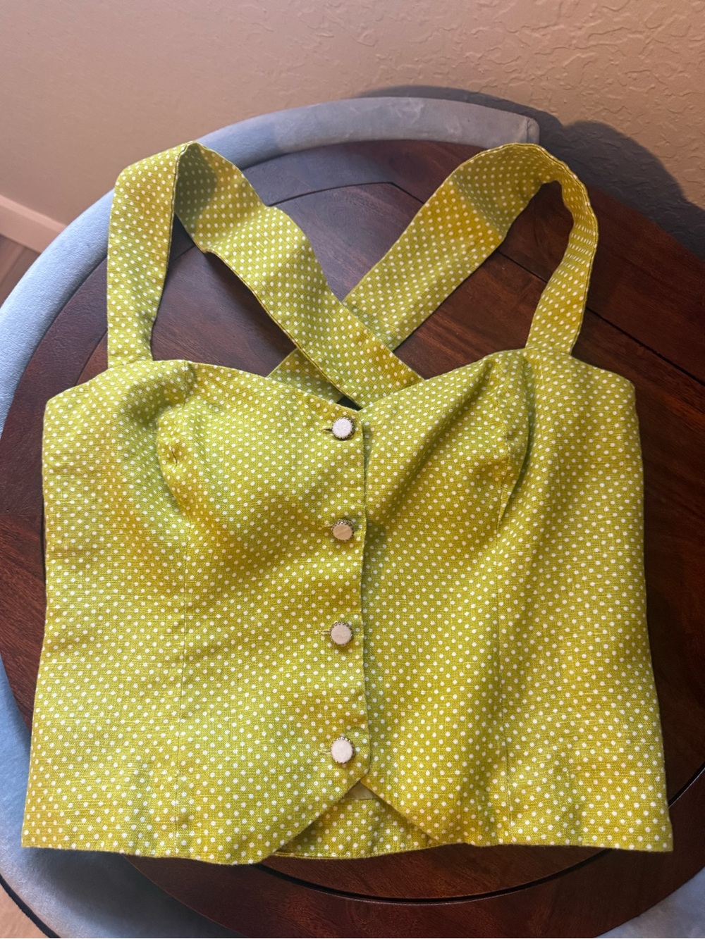 Reformation Kimberly Linen Top - Green Polka Dot - Size 6